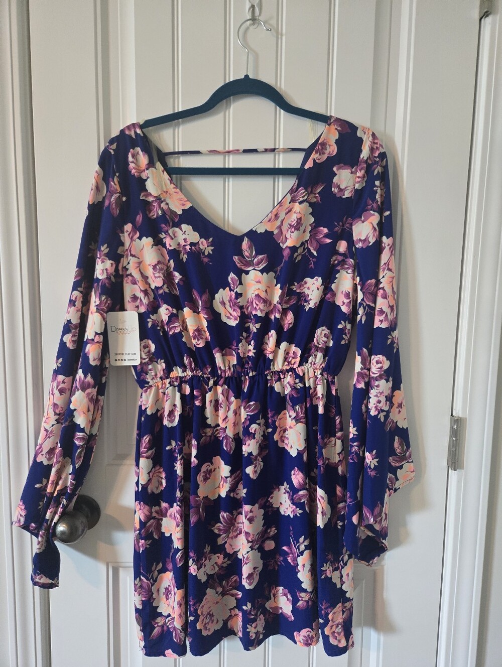 Pink Owl Navy Floral Dress with Pink and Cream Roses